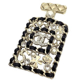 CHANEL Brooch with Bottle Motif, Matelasse Design, Clover, Camellia, Pearl, Coco Mark, Gold and Black, Brass Leather — New - Store Return
