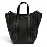 BALENCIAGA 672791 Everyday North-South Small Denim Leather 2-Way Shoulder Bag/Handbag, Black, Women's, with Dust Bag — Like New