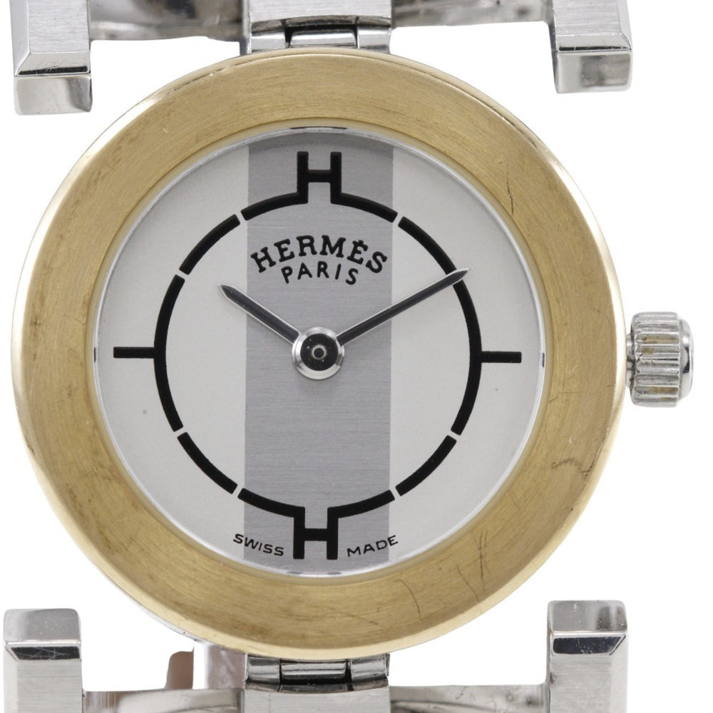 Hermes HERMES Paprika Watch PA1.220 Stainless Steel x Leather 2002 □F Quartz Analog Display White Dial Ladies — Good