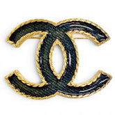 CHANEL I24P ABC726 Coco Mark Denim Brooch, Gold and Indigo Blue, Made in Italy, Women's, Comes with Box, Highly Recommended! — Like New