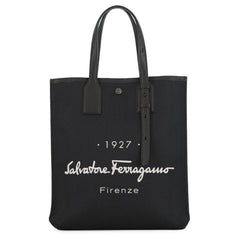 Salvatore Ferragamo Tote Bag, Canvas and Leather, 240797, Black, Handbag, Women's — Like New