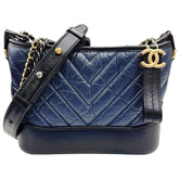 CHANEL Gabrielle de Small Hobo V-stitch Chevron Calfskin Shoulder Bag for Women (Navy/Black) — New - Store Return