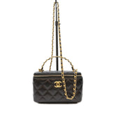 CHANEL AP3243 Black Lambskin Gold Hardware Top Handle 2-Way Vanity Bag Shoulder Women's — Like New