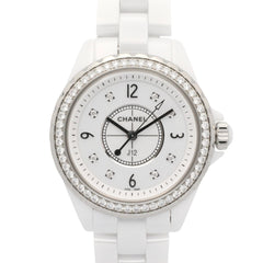 Chanel J12 Diamond Bezel 8-Diamond Watch, Ceramic, Diamond, Ladies, White, H3110 — Very Good