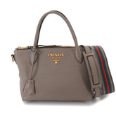 Prada 2-way Hand/Shoulder Handbag, Leather, Gray, 1BA111, Gold Hardware — Like New