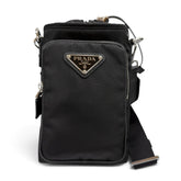 PRADA 2ZH155 Nylon Leather Re-Nylon Triangle Logo Plate Phone Case Shoulder Bag Black Silver Hardware Made in Italy Men's Comes with Box — Like New