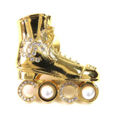 CHANEL F24 Roller Skate COCO Brooch with Faux Pearl and Coco Mark Rhinestones, Gold, Made in France, Women's — Like New