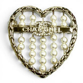 CHANEL B25A ABG046 Coco Mark Matelassé Heart Brooch, Gold and White, Made in Italy, Women's, with Box Dust Bag — Like New