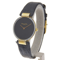 Christian Dior Bakira Watch 46.153-4 Gold Plated x Leather Strap Quartz Analog Black Dial Women's — Good
