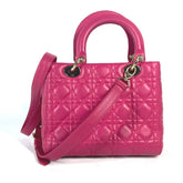 Christian Dior Dior Lady Tote Bag Shoulder Handbag Lambskin Women's Pink G-241010-9 — Like New
