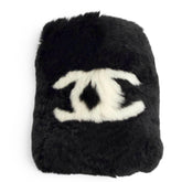 CHANEL Coco Mark Lapin Fur Wristband Bangle Bracelet, Black & White, Made in France, Women's, Comes with Box, Highly Recommended! — Like New