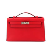 Hermes Pochette Kelly Swift Rouge Ladue Handbag, K stamp, Silver hardware — New - Store Return
