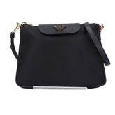 PRADA 1BH933 Triangle Logo Tessuto Nylon x Saffiano Shoulder Bag Black Gold Hardware Women's — Like New