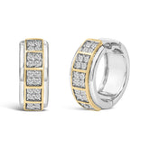 Two Tone .925 Sterling Silver 1/2 Cttw Diamond Square Box Huggie Hoop Earrings