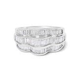 14K White Gold 1-1/4 Cttw Baguette Diamond Wave Design Band Ring