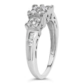 10K White Gold 1/2 Cttw Brilliant & Baguette Cut Diamond 3 Stone Design with 3 Square Clusters Engagement Ring (H-I Color, SI2-I1 Clarity)