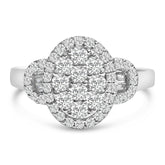10K White Gold 1.0 Cttw Diamond Oval Cluster with Halo Vintage-Inspired Art Deco Buckle Style Statement Ring (G-H Color, SI1-SI2 Clarity)