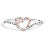 10K Rose Gold over .925 Sterling Silver 1/5 Cttw Diamond Two Tone Open Heart Promise or Fashion Ring (I-J Color, I2-I3 Clarity)