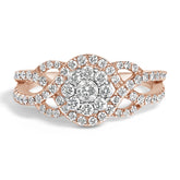 10K Rose Gold 3/4 Cttw Diamond Floral Cluster Head and Twisted Shank Cocktail Ring (H-I Color, SI1-SI2 Clarity)-