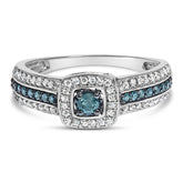 .925 Sterling Silver Treated Blue Miracle-Set Diamond Engagement Ring (1/2 Cttw, J-K Color, I1-I2 Clarity)