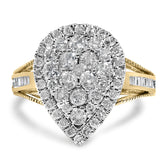 10K Yellow Gold Plated .925 Sterling Silver 1 1/2 Cttw Round-Cut Diamond Cocktail Ring (I-J Color, I1-I2 Clarity)