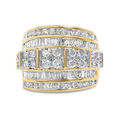 .925 Sterling Silver 2.0 Cttw Round & Baguette Cut Diamond Multi-Row Channel Set Tapered Cocktail Fashion Ring (I-J Color, I3 Clarity)