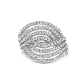 10K White Gold 1 1/2 Cttw Princess Diamond Swirl Design Cocktail Ring