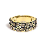 10K Yellow Gold Plated Sterling Silver 1 1/2 Cttw Brown Diamond Scalloped Band Ring