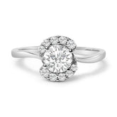 Sterling Silver Lab Grown 1.0 Cttw Diamond Oval Shaped Halo Engagement Ring