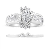14K White Gold 1 1/2 Cttw Composite Diamond Marquise Shape Solitaire Diamond Engagement Ring Set for Women (H-I Color, SI1-SI2 Clarity)