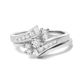 14K White Gold 3/8 Cttw Diamond Swirl Engagement Bridal Ring Set