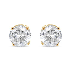 AGS Certified 1/2 Cttw Round Brilliant-Cut Diamond 14K Yellow Gold Classic 4-Prong Solitaire Stud Earrings (J-K Color, I1-I2 Clarity)
