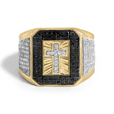 Men's 14K Yellow Gold Plated .925 Sterling Silver 1 1/2 Cttw White and Black Diamond Cross Signet Ring