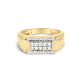 Men's 14K Yellow Gold Plated Sterling Silver Natural 1/2 Cttw Diamond Rectangular Halo Band Ring