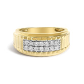 Men's 14K Yellow Gold Plated Sterling Silver 3/8 Cttw Diamond Ribbed Band Ring