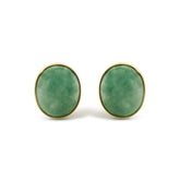 18K Yellow Gold 12x10 MM Bezel Set Oval Green Aventurine Stud Earrings