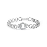 .925 Sterling Silver 1.00 Cttw Diamond Interlinking Open Circle Link Bracelet
