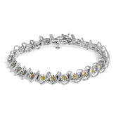 .925 Sterling Silver 3/4 Cttw Yellow Diamond Illusion Plate Looped Link Bracelet