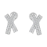 14K White Gold 2.0 Cttw Round-Brilliant Cut Diamond Domed X Shaped Omega Back Stud Earrings (H-I Color, I1-I2 Clarity)