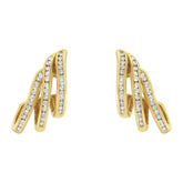 10K Yellow Gold 1.0 Cttw Round Brilliant Cut Diamond Spiral Multi Row Channel Set Open Hoop Pushback Stud Earrings (H-I Color, I1-I2 Clarity)