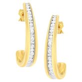 10K Yellow Gold 1 cttw Channel Set Diamond J-Hoop Earrings (H-I Clarity, I1-I2 Color)