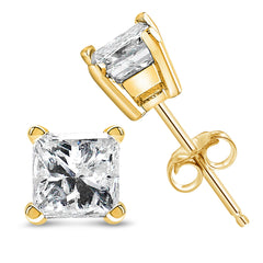 AGS Certified 14k Yellow Gold 1/4 cttw 4-Prong Set Princess-Cut Solitaire Diamond Push Back Stud Earrings (F-G Color, SI1-SI2 Clarity)