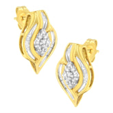10K Yellow Gold 1/3 cttw Round-Cut Diamond Cluster and Swirl Stud Earrings (J-K Clarity, I2-I3 Color)
