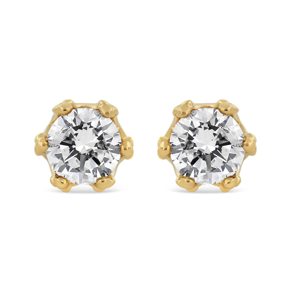 14K Yellow Gold 2.0 Cttw Round Diamond Crown Stud Earrings (I-J Color, I1-I2 Clarity)