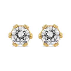 14K Yellow Gold 2.0 Cttw Round Diamond Crown Stud Earrings (I-J Color, I1-I2 Clarity)