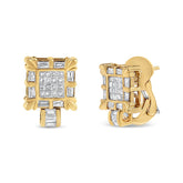14K Yellow Gold 7/8 Cttw Princess and Baguette-Cut Diamond Square Framed Huggie Hoop Omega Earrings (H-I Color, SI1-SI2 Clarity)