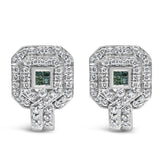 14K White Gold 1ct. TDW Round and Princess-cut Treated Blue Diamond Earrings (H-I,SI1-SI2)