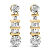 14K Yellow Gold 3/4ct. TDW Round and Baguette-cut Diamond Earrings(H-I,SI1-SI2)