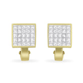 14K Yellow Gold 3-1/5 Cttw Princess Cut Diamond ¾ Square Invisible Set Grid Huggy Style Omega Back Stud Earrings (G-H Color, VS1-VS2 Clarity)