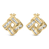 14K Yellow Gold Round and Baguette Cut Diamond Earrings (1 3/4 cttw, H-I Color, VS2-SI1 Clarity)